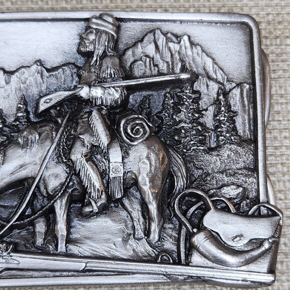Vintage 1982 Siskiyou Mountain Man Western Cowboy Frontier Belt Buckle - Picture 3 of 12